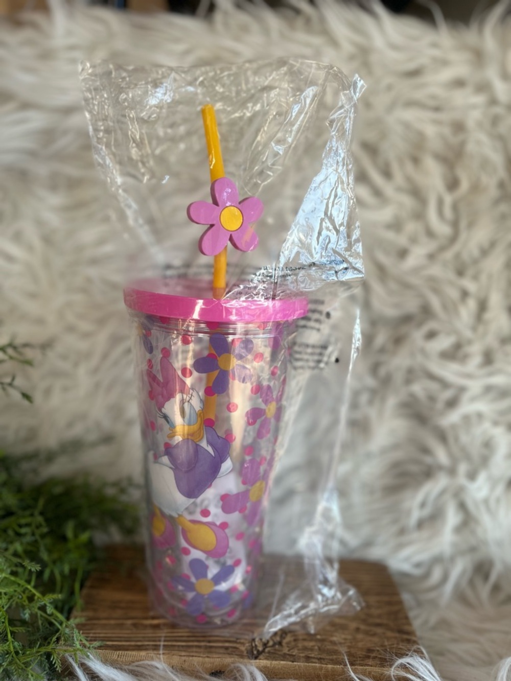 Disney Pink Purple Daisy Tumbler with Flower Straw